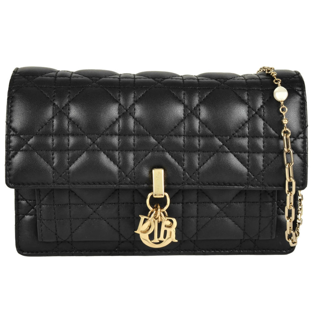 CHRISTIAN DIOR Black Lambskin Leather Shoulder Bag
